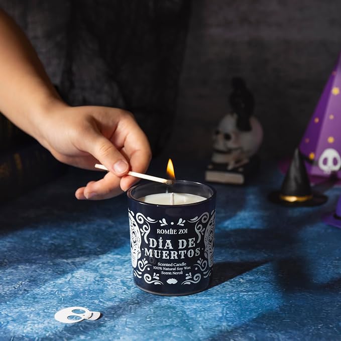 ROMIIE ZOI Scented Fall Candle - Dia de Muertos - 6oz Soy Wax Candle for the Day of Dead, 6oz Memorial & Celebration Gift for Women and Men