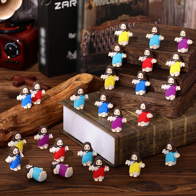 Barydat 300 Pcs Little Jesus Figures Baby Mini Jesus Figurines Bulk to Hide and Seek Tiny Miniature Christ Savior Figurine Toys Religious Gift for Easter Egg Stuffer Sunday School Baptism, Multicolor
