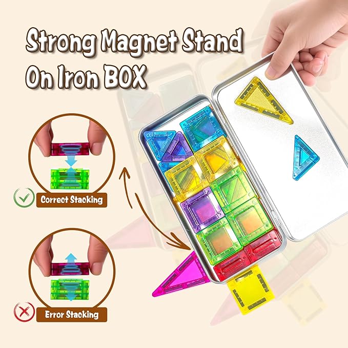 Mini Magnetic Tiles with Iron Box for Kids Ages 3-5,Travel Magnet Mini Building Blocks Plane Toys for Boys Girls Toddlers Preschool STEM Construction Christmas Birthday Gifts -36PCS