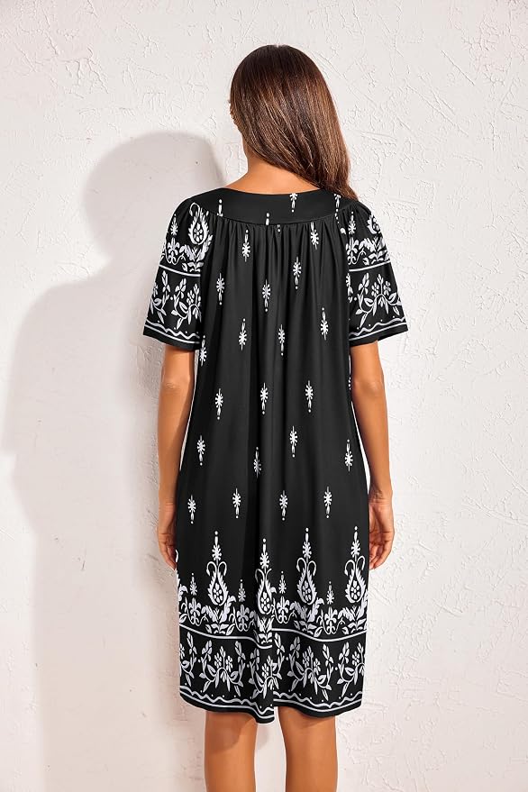 Ekouaer Womens House Dress Floral Print Nightgown with Pockets Mumu Dress