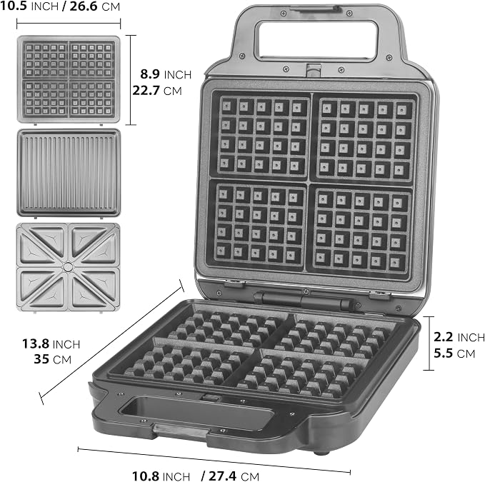 FineMade Belgian Waffle Maker with Removable Plates, Waflera Electrica, Large Waffle Iron, 3 in 1 Panini Grill Press Breakfast Sandwich Maker, Electric Griddle, Grilled Cheese Maker, Breakfast Station