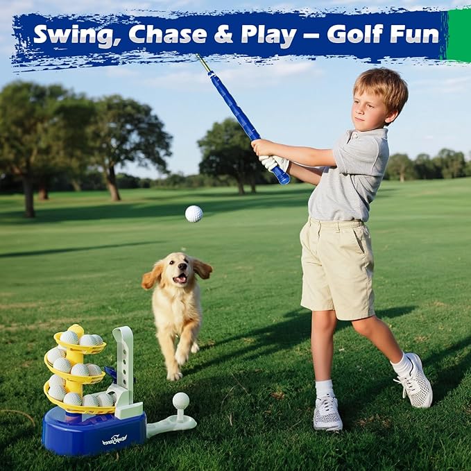 EagleStone Toddler Golf Set with Foot Pedal Launcher, Kids Golf Toy for Ages 3-8, Includes Adjustable Golf Club, 15 Balls & Golf Cart, Indoor&Outdoor Sports Gift for Boys and Girls