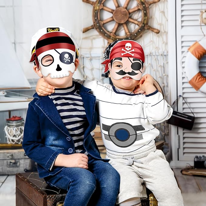 24 Pcs Pirates Craft for Kids Color Your Own Pirate Masks DIY Coloring Art and Crafts for Kids Art Project Pirate Theme Birthday Party School Activity Halloween Thanksgiving Cosplay Dress Up