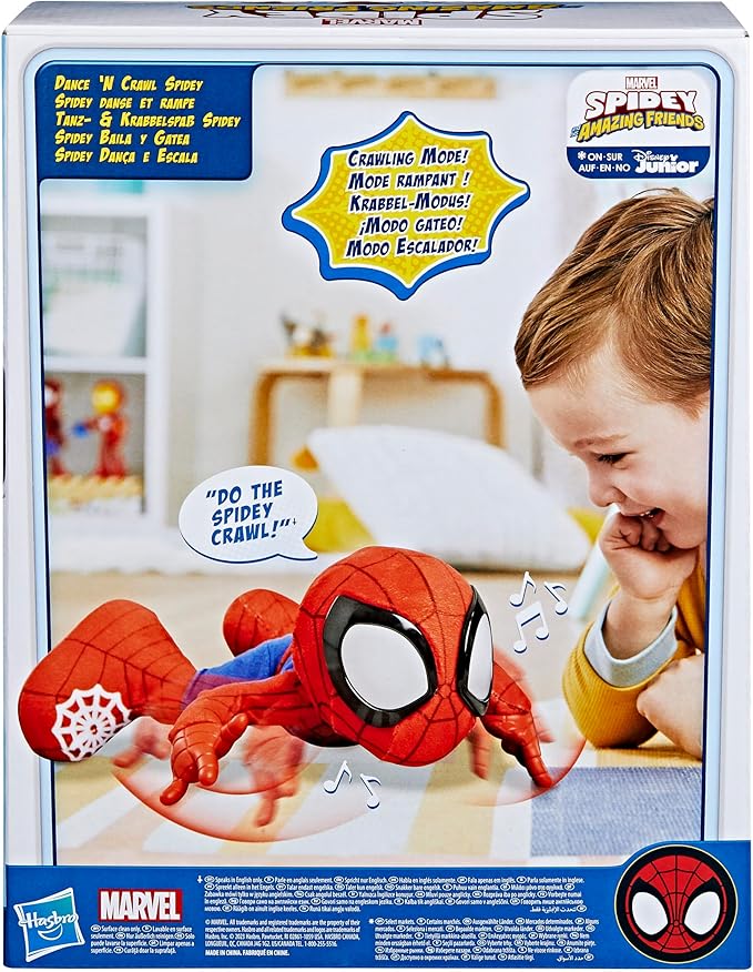 Spidey and his Amazing Friends Marvel Dance 'N Crawl Spidey, Interactive Plush Toy with 20 Phrases & Sounds, 2 Songs, Super Hero Toys for Kids 3 & Up