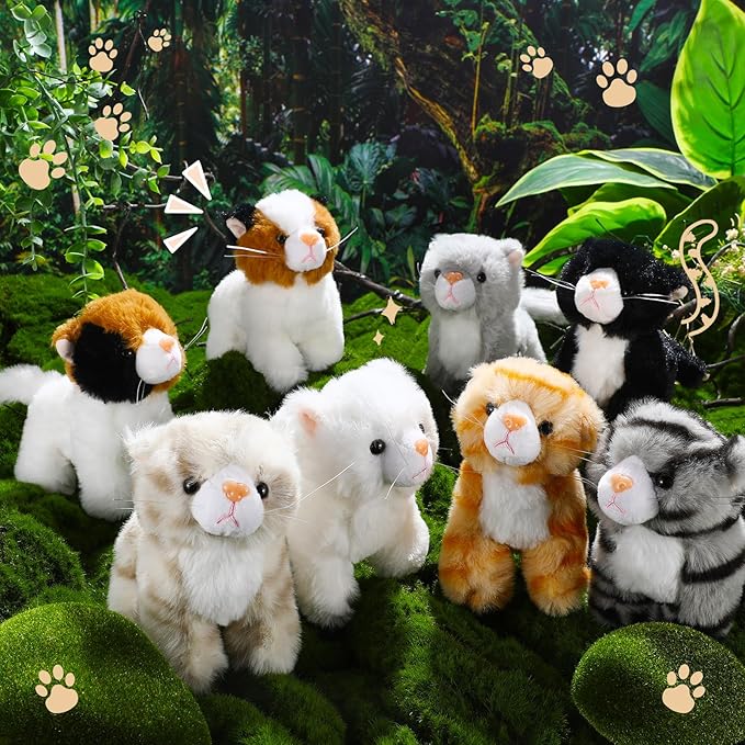 Sumind 8 Pcs Cat Stuffed Animals Bulk Plush Pets 5 Inch Cute Assorted Plush Cats Horse for Birthday Halloween Christmas Party Favors Favors(Standing Cat)