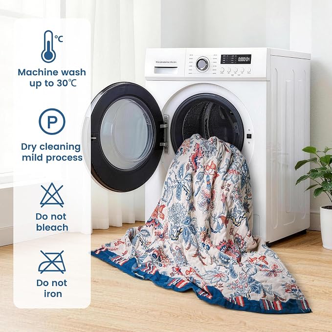 MSGKV Boho Throw Blanket 60"x80" 100% Cotton Farmhouse Floral Blanket | 100% Cotton Muslin, Botanical Throw Blanket, Reversible Weave, Soft & Breathable, Rustic Home Style, Machine Washable