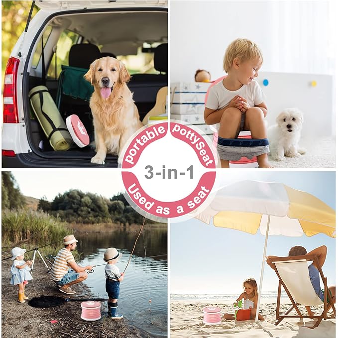 Travel Potty for Toddler Portable Potty for toddler Training Toilet Seat Apply to Seat Emergency Toilet for Car, Camping, Outdoor, Indoor(Pink) 