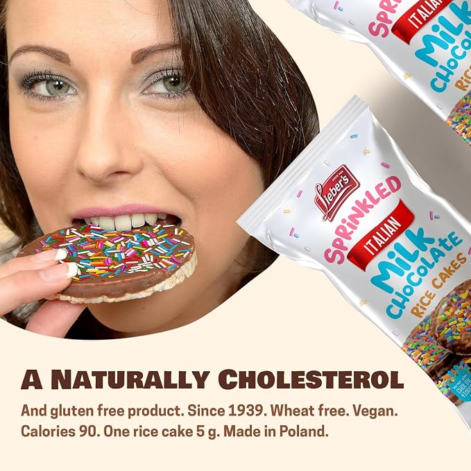 LIEBERS Sprinkled Topped Milk Chocolate Rice Cakes, Kosher Certified Dairy, Gluten Free Snack (pack of 3)