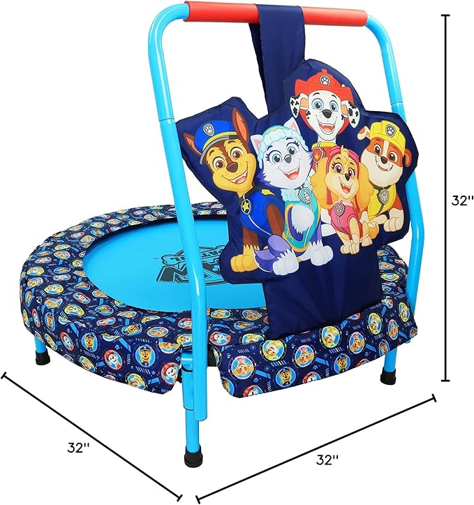 PAW Patrol Indoor Mini Trampoline with Handle for Toddlers, Features Everest, Chase, Marshall, Skye and Rubble, Multi