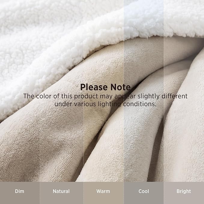 Bedsure GentleSoft Sherpa Fleece Twin Size Blanket for Couch, Non-Heated, Thick and Warm Throw for Women and Men, Soft Fuzzy Plush Twin Blanket for Winter, Beige, 60x80 Inches