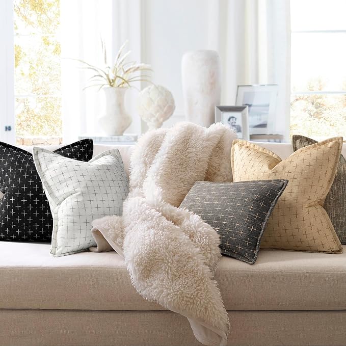 Pillow Covers 22x22 Set of 2 Soft Polyester Textured Pillow Covers with Stylish Flange Edge Cozy Farmhouse Throw Pillows for Couch Bed Sofa Living Room