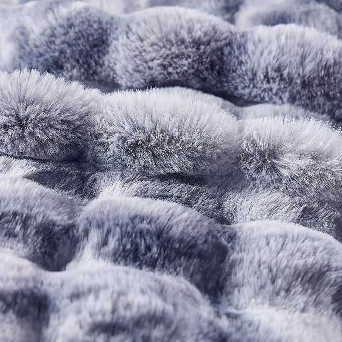 BENVWE Fluffy Faux Fur Throw Blanket for Couch - Soft, Plush, Thick, Cozy, Fuzzy Luxury Bubble Blanket for Home Living Room Decor, Gifts for Women, Tie-dye Light Grey, 51" x 63", 1100GSM