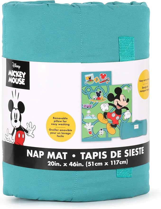 Jay Franco Kids Nap Mat with Embedded Pillow & Blanket – Soft 46"x20" Microfiber Sleeping Bag with Name Tag & Handle