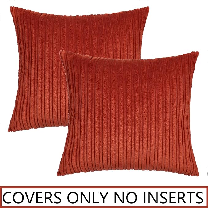 UGASA Fall Velvet Solid Decorative Pillow Covers Square Cushion Cover Pillowcase with Hidden Zipper, 2 Packs, 18x18 inch, Burnt Brick