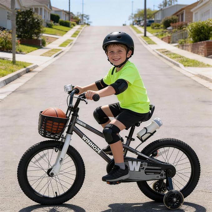 WinHope Kids Bike, 12-18 Inch Toddler Bicycle with Removable Training Wheels and Dual Brakes, Children Bike for Beginner with Adjustable Seat and Headlebar for 2-9 Years Boys Girls, Multiple Colors