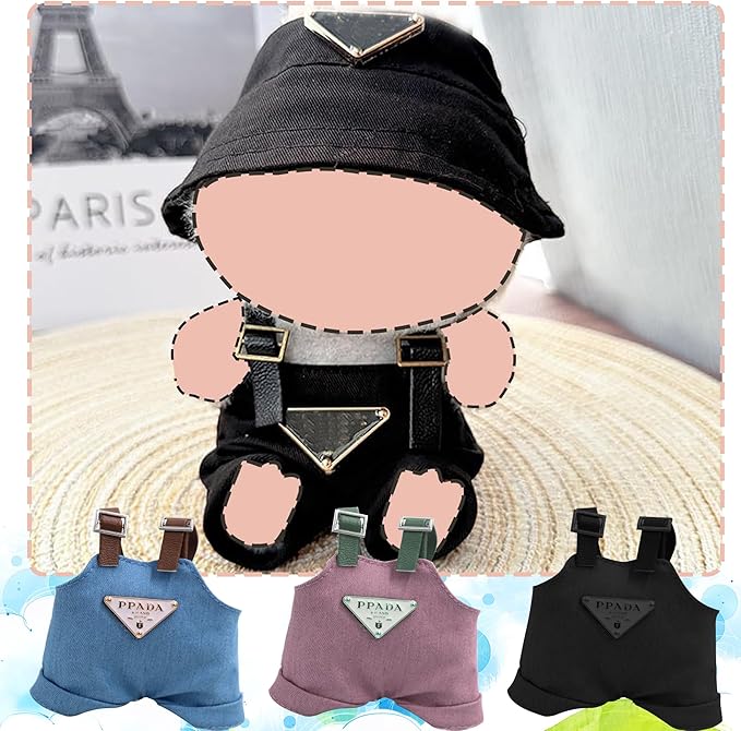 Clothes Set for Doll, 17cm Hat & Overalls Set Dolls Clothes Accessories Suit, Stylish Clothes for Dress up Unique Style (NO Doll)(Black+White, 2-Pack)