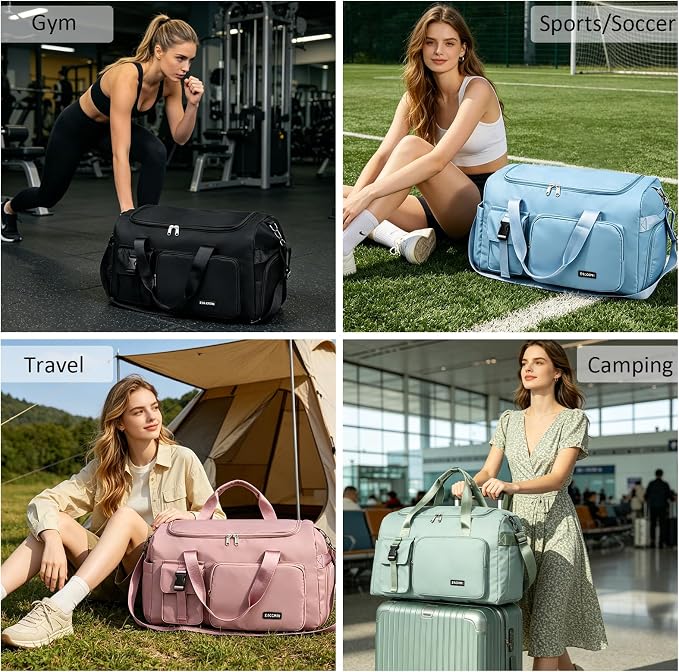 Eslcorri Gym Duffle Bag for Women Men, Sports Backpack with Wet & Shoe Compartment, Fitness Overnight Weekender Bag for Yoga, Swim, Travel (Style B, Light Purple)