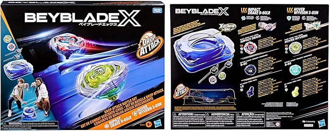 Beyblade X Drop Attack Battle Set with Beystadium Arena, 2 Takara Tomy Tops & Launchers, Impact Drake 9-60LR & Hover Wyvern 3-85N, Battling Game Toys, Ages 8+
