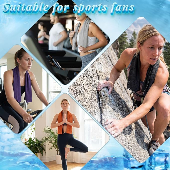 Honoson 10 Pcs Cooling Towels for Neck and Face, 47"x12" Sports Breathable Ice Towels Microfiber Chilly Sweat Rags with Portable Bottle for Gym Golf Athletes Yoga Workout Hot Weather (Mixed Colors)