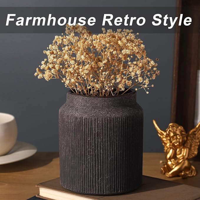 Farmhouse Vase for Home Decor, Vintage Rustic Terracotta Flower Vase Suitable for Home Decor, Living Room, Shelf, Dining Table. 4.4IN*5.1IN ZSHLXM