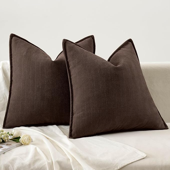 MIULEE Pack of 2 Reddish Brown Decorative Chenille Pillow Covers 20x20 Inch | Soft Couch Throw Pillows,Farmhouse Cushion Covers with Elegant Design for Sofa,Bedroom,Living Room,Spring Home Decor