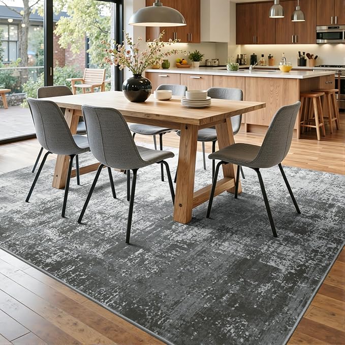9x12 Ft Extra Large Washable Area Rugs for Living Room, Soft Non-Slip Modern Abstract Pattern Carpet for Bedroom Indoor Floor Nursery Home Decor (Grey)