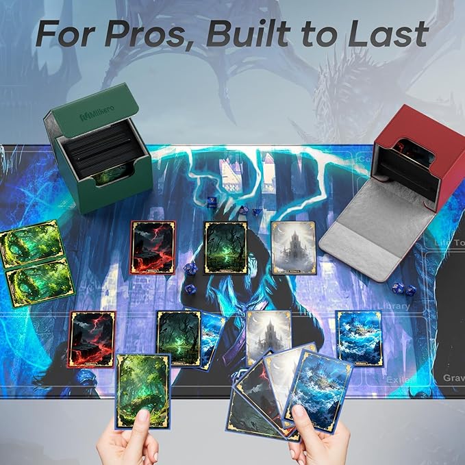 Mlikero Card Deck Box, Commander Deck Box Holds 100+ Double-Sleeved Cards with 2 Dividers, Leather Magnetic Closure Card Box Fit for MTG, TCG (Red)