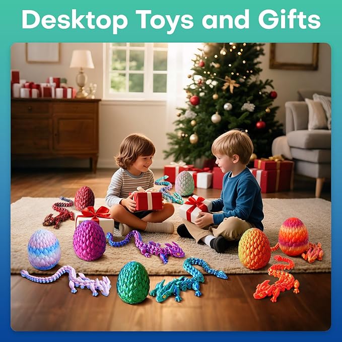 FYEFKJSA 3D Printed Dragon Eggs with Dragon Inside - 12Inch,Articulated Fidget 3D Printed Animals, Interesting Decorative Gift, Easter Basket Essentials Stuffers (Laser Green)