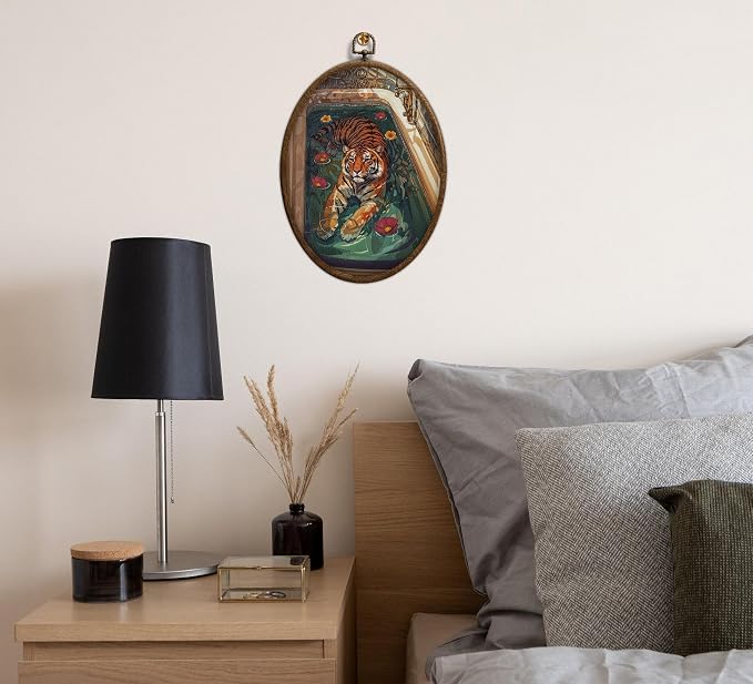 Vintage Tiger Oval Wall Art, Eclectic Tiger Wall Art, Funky Bathroom Decors, Waterproof Maximalist Bathroom Decor, Vintage Home Decor Aesthetic for Bedroom Living Room Home, 21