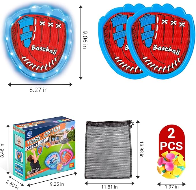 LED Toss and Catch Ball Set, Toddler Baseball Glove, Camping Beach Pool Toys For Kids, Outside Backyard Family Games, Sports & Outdoor Play Toys for 3 4-8 8-12 Year Old Boys Girls Birthday Gifts