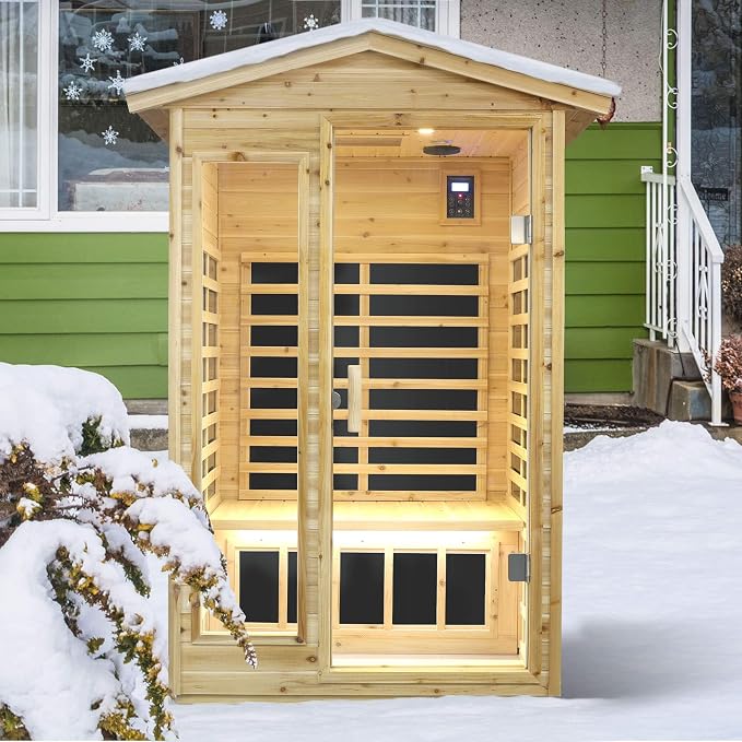 Upgraded Outdoor Sauna 902VSN Far Infrared Saunas, Outdoor Wooden Dry Sauna Low EMF Hemlock Wood (Upgraded Outdoor 2 Person)