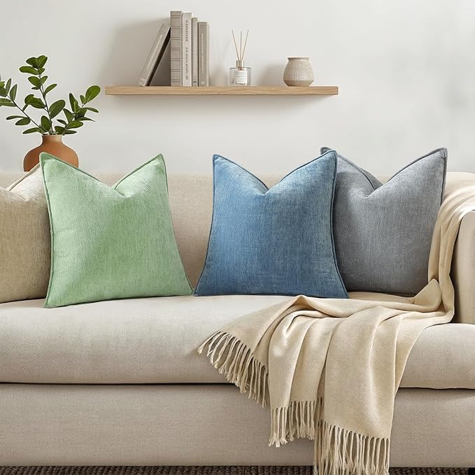 decorUhome Chenille Teal Velvet Throw Pillow Covers 16x16 Set of 2 | Fall Soft Couch Decorative Modern Farmhouse Pillow Cases with Elegant Design for Sofa Bed Living Room Home Decor
