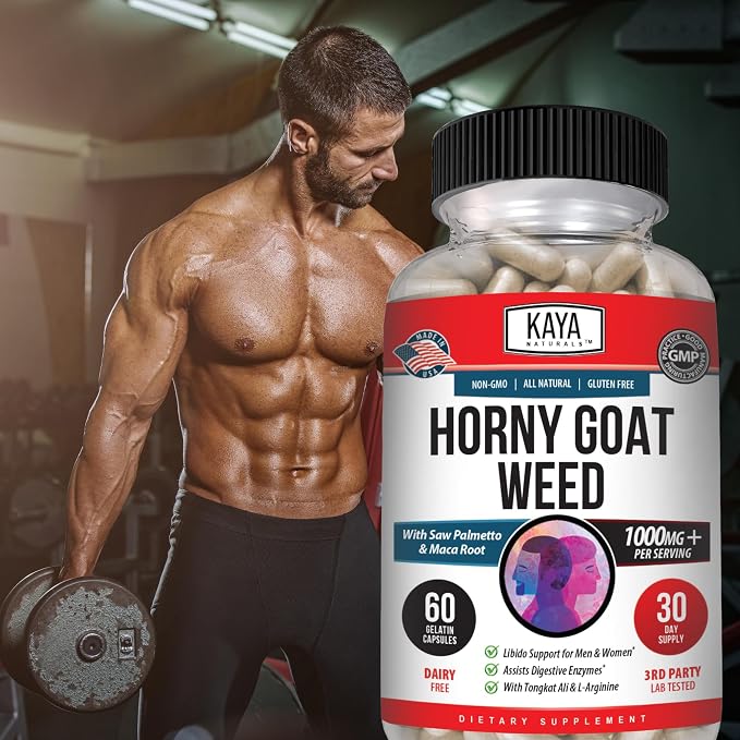 Kaya Naturals Horny Goat Weed Extract with Maca - Complex with Saw Palmetto Ginseng, Arginine Vitamin Supplement - Horny Goat Weed - 60 Count