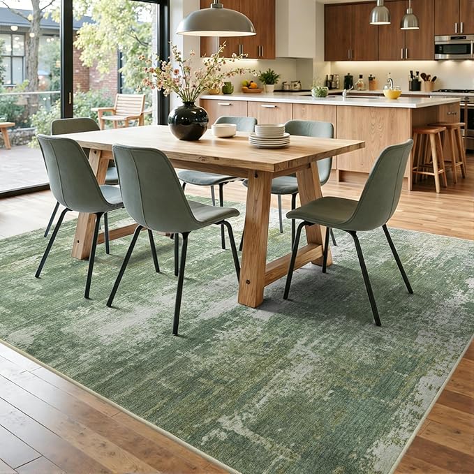8x10 Ft Large Area Rugs for Living Room, Soft Non-Slip Washable Rugs Modern Abstract Pattern Carpet for Bedroom Indoor Floor Nursery Home Decor (Green/White)