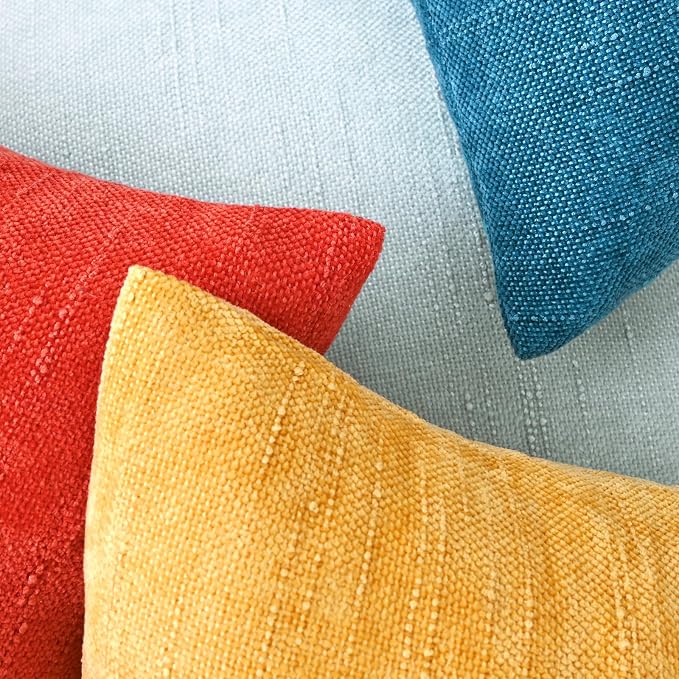 Set of 4 Soft Textured Decorative Throw Pillow Covers 18x18 Inch Cozy Farmhouse Cushion Cover Square Accent Pillow Cases for Bed Couch Sofa Living Room, Red