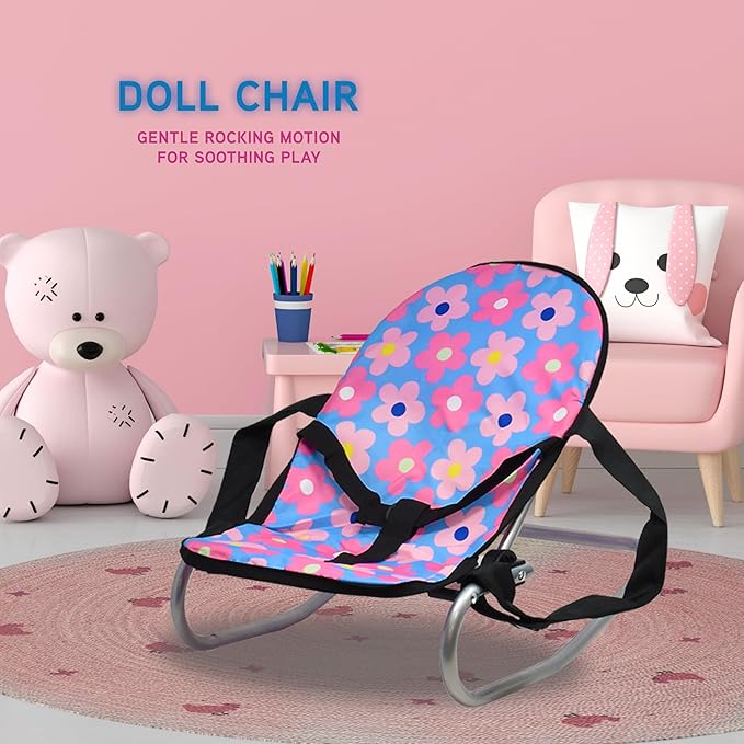 Baby Doll Stroller Bed and Seat Nursery Playset, Baby Doll Accessories Furniture Set High Chair Diaper Bag Role Play Deluxe Baby Doll Blue Set