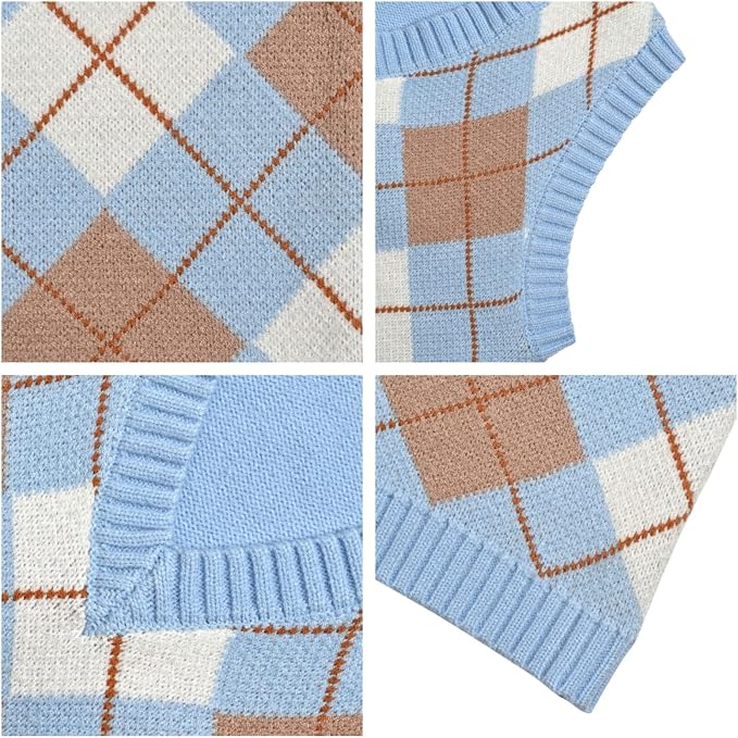 Women's Sweater Vest,Y2K Sleeveless Pattern Preppy Style Knitted Crop Tank Top for Girl