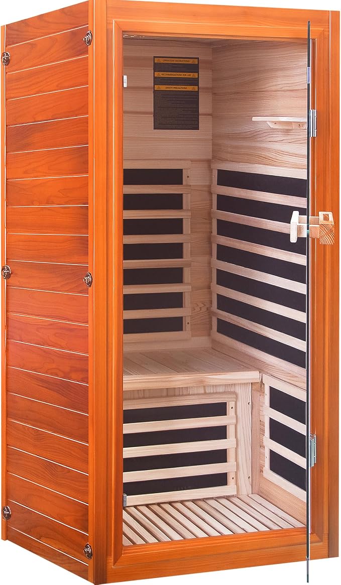 OUTEXER Far Infrared Sauna Dry Saunas 1065W Indoor Home Sauna Low EMF 110V with Control Panel 7 Color Light 31.5"x31.5"x63"