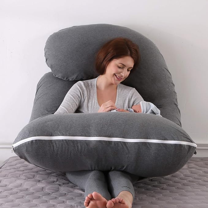U-Shaped Full Body Pregnancy Pillow for Sleeping โ 57" Maternity Pillow with Removable Cover, Support for Back, Legs, Belly & Hips (Jersey-Dark Grey)