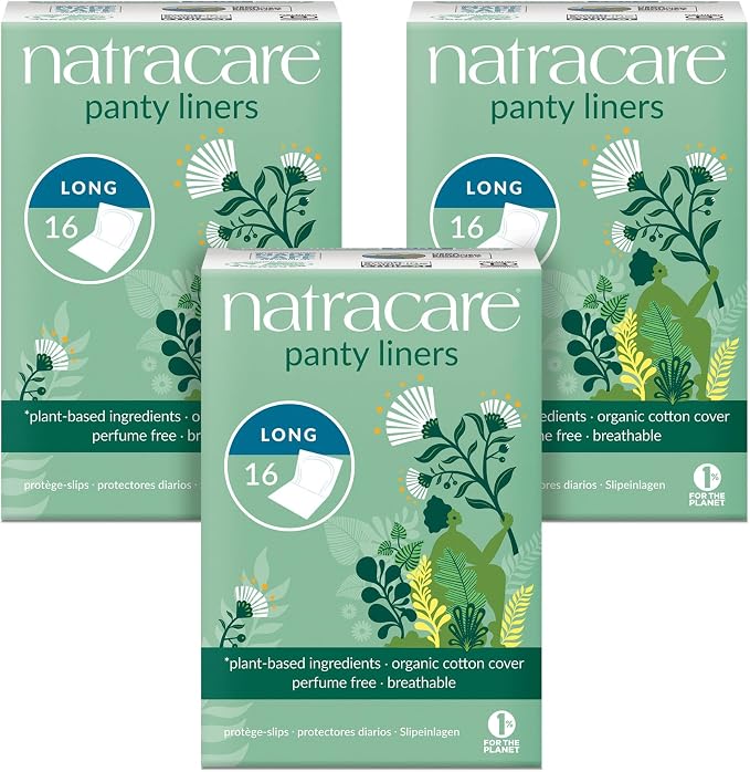 Natracare Natural Organic Panty Liners, Long, Made with Certified Organic Cotton, Ecologically Certified Cellulose Pulp and Plant Starch (3 Pack, 48 Liners Total)