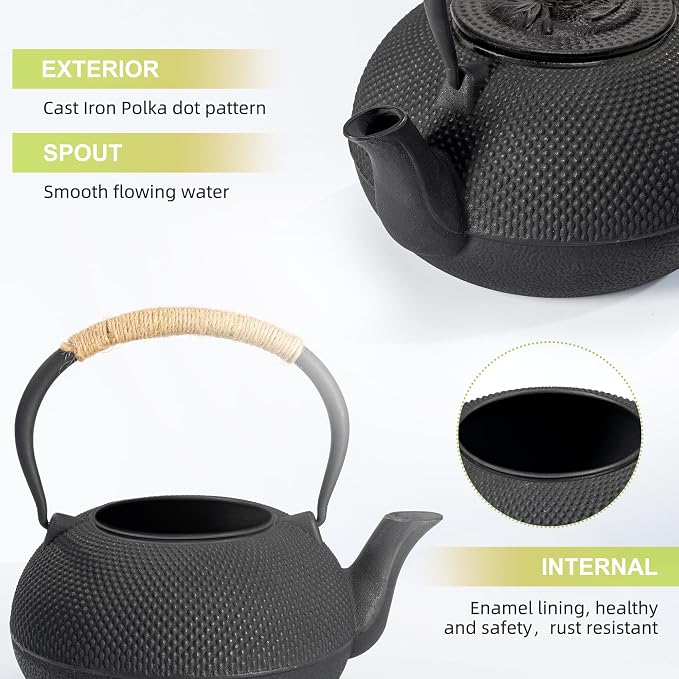 suyika Japanese Tetsubin Cast Iron Teapot Tea Kettle pot with Stainless Steel Infuser for Stovetop Safe Coated with Enameled Interior 22 oz/650 ml