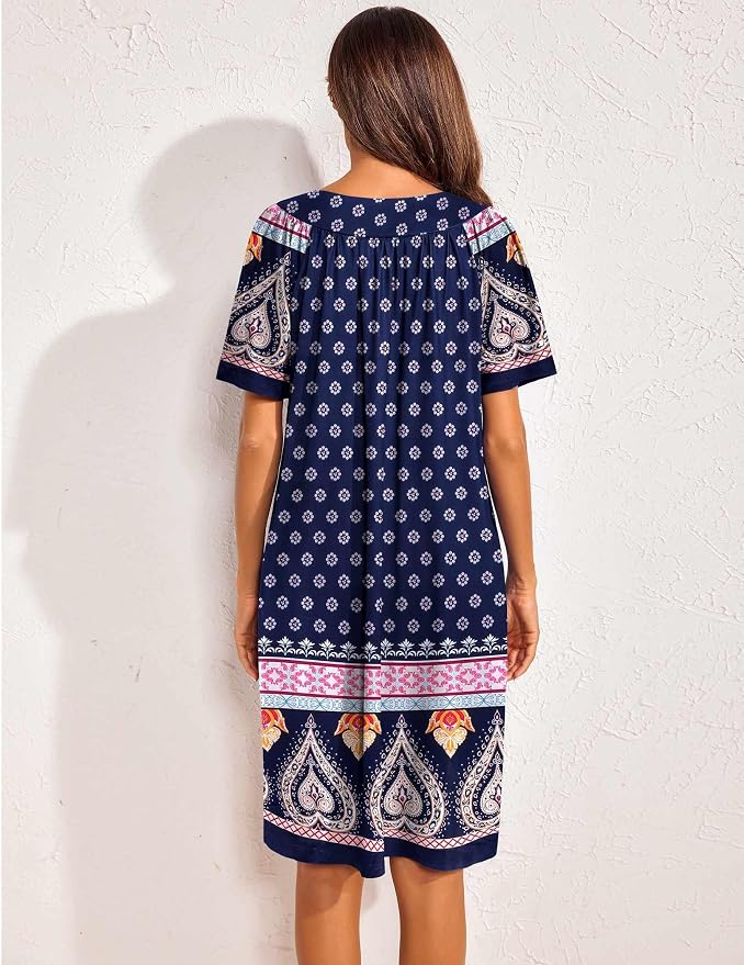 Ekouaer Womens House Dress Floral Print Nightgown with Pockets Mumu Dress