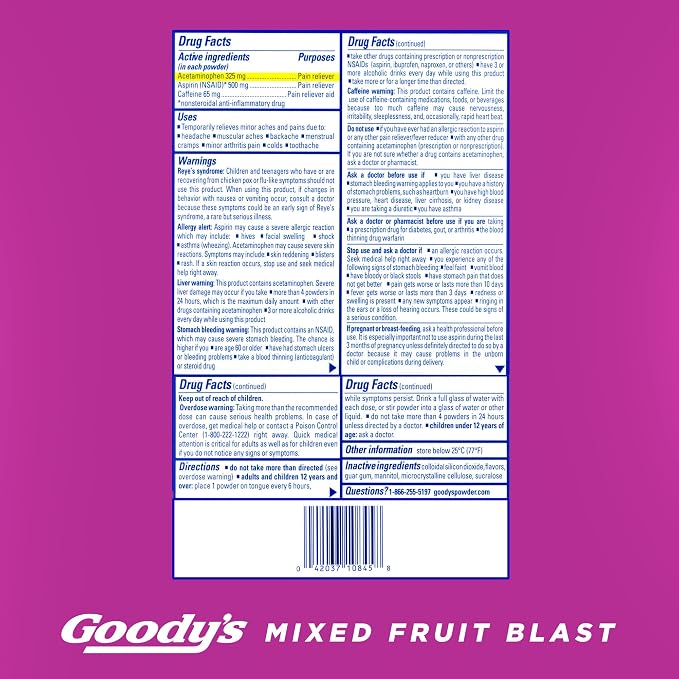 Goody's Extra Strength Headache Powder, Mixed Fruit Blast Flavor Dissolve Packs, 24 Individual Packets (2 Pack)