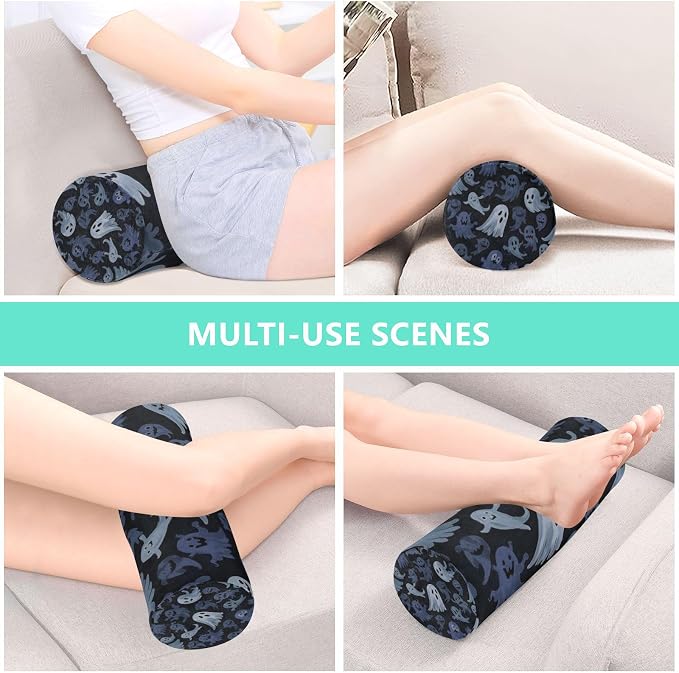Ghost Black Blue White Neck Roll Pillow Bolster Round Health Memory Foam Long Cervical Cylinder Pillows with Removable Washable Cover for Body Bed Legs Back Yoga