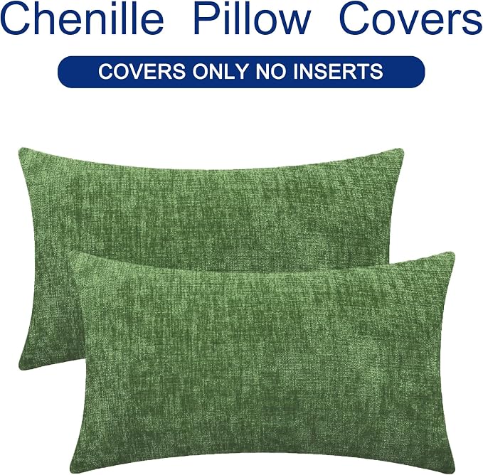 CaliTime Decorative Couch Throw Pillow Covers 26 X 16 Inches Forest Green | Pack of 2, Cozy Chenille Cushion Cases for Sofa Bed Living Room Farmhouse Home