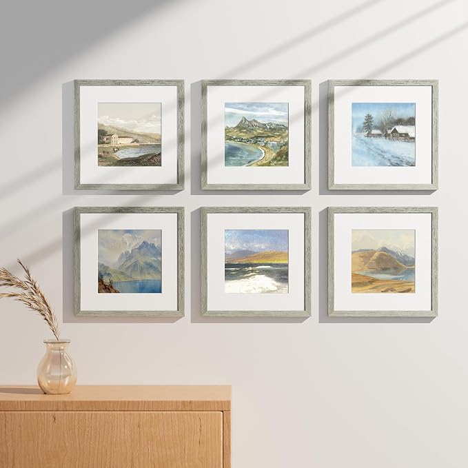 Vittanly 12x12 Picture Frames Set of 9 for Wall Mounting, Grey | Display Pictures 8x8 with Mat or 12x12 without Mat for Wall Mounting, Square Photo Frames for Home Decor, Engineered Wood