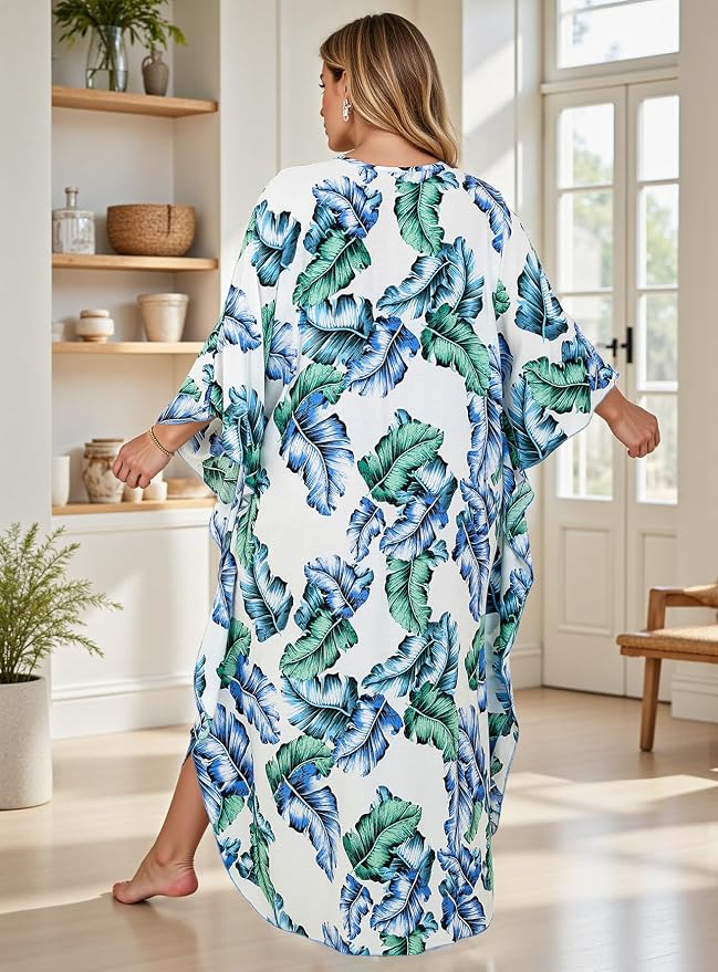 Mumu Dresses for Women Plus Size, Bohemian Kaftan Beach Cover Up Long Maxi Nightgown Soft Loungewear
