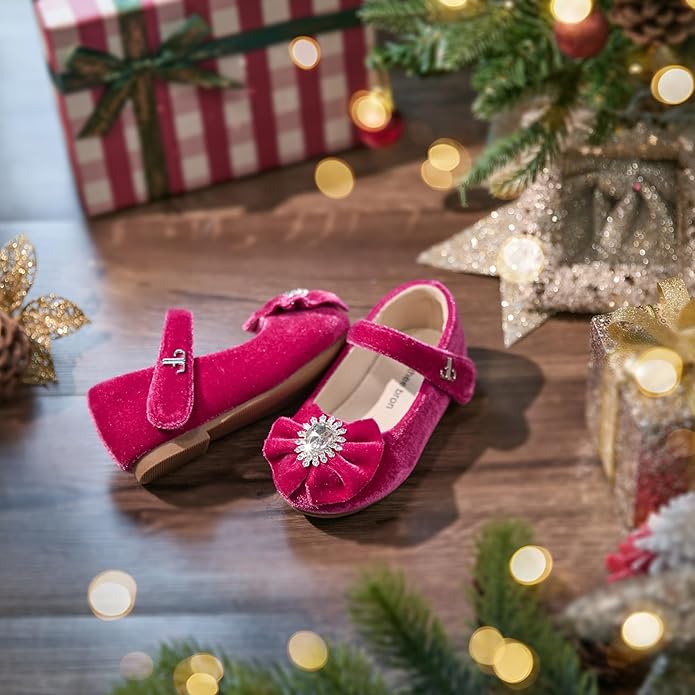 THEE BRON Mary Jane Ballet Flats - Girls' Dress Shoes with Hook & Loop Closure