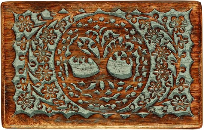 ETROVES Carved Wooden Box - Decorative Memory Storage Wood Case Single Compartment for Women and Men Jewelry - Vintage Trinket Box, 8 Inch, Turquoise
