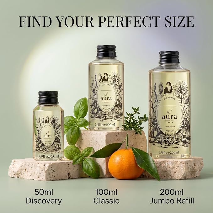 A U R A - Ponza Fragrance Oil for Waterless Scent Diffuser - Inspired by J. Malone Lime Basil Mandarin | 3.4 fl oz / 100 ml Essential Oil Blend for Aromatherapy & Hotel Collection Diffuser